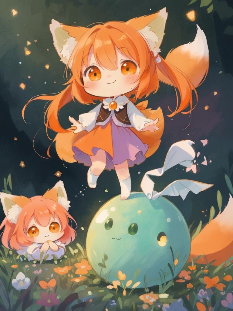 Cute Chibi Girl with Fox Features in Pastel Colors