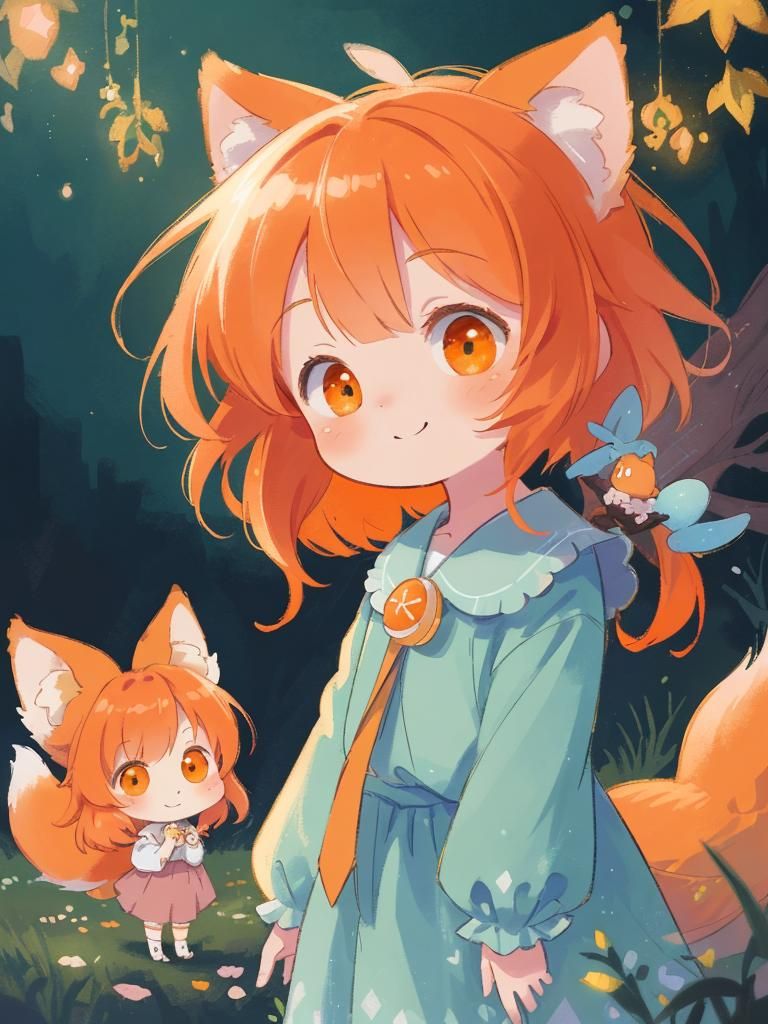 Cute Chibi Girl with Fox Features in Pastel Art