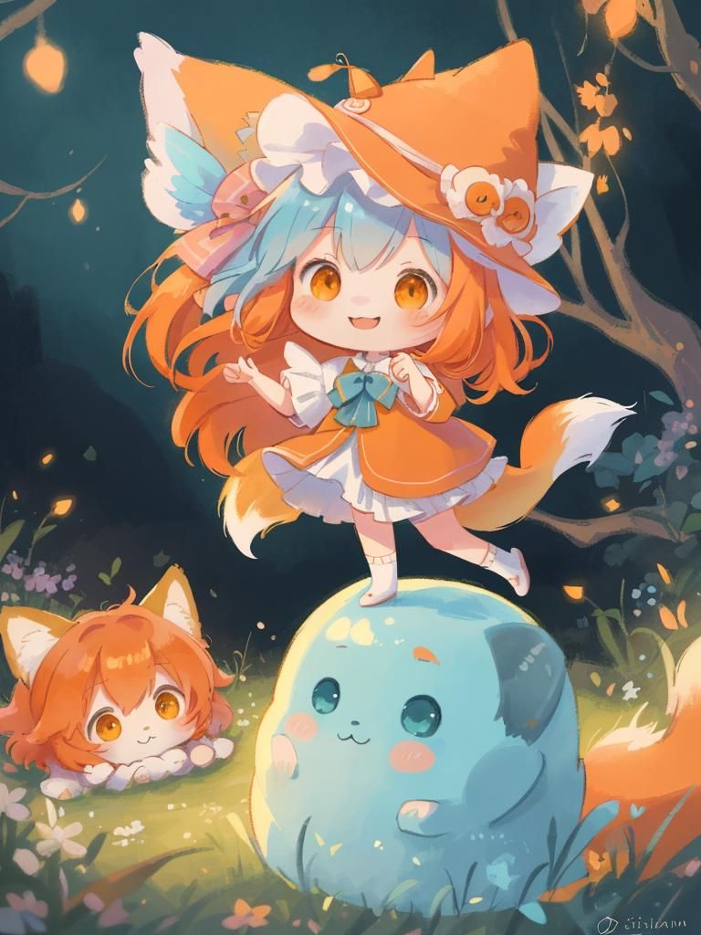 Cute Chibi Girl with Fox Features in Pastel Art