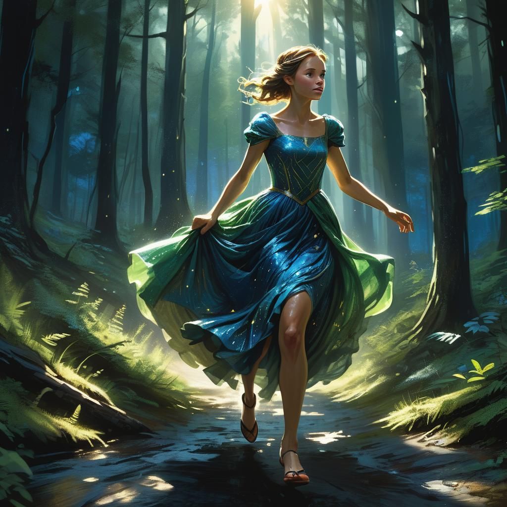 Princess Runs Through Forest in Art Nouveau Style