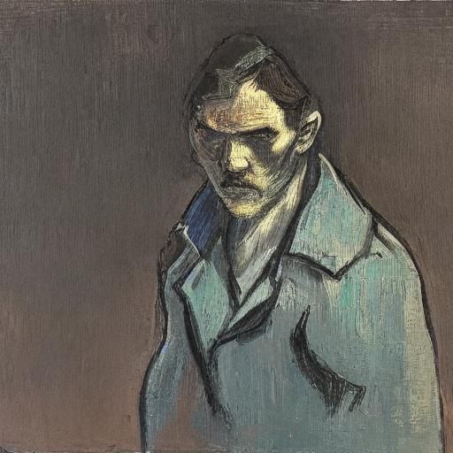 Sad Man in Moonlight: Moody Oil Painting