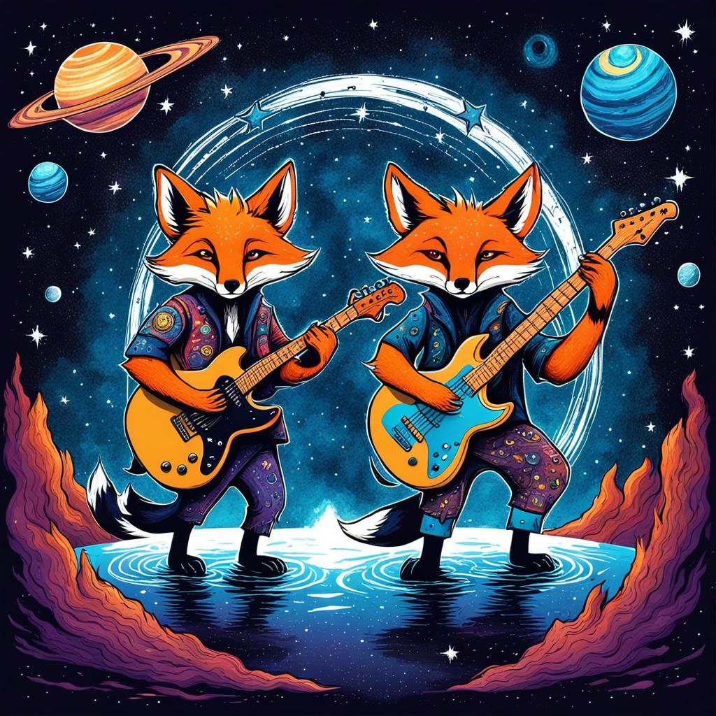 two psychedelic foxes