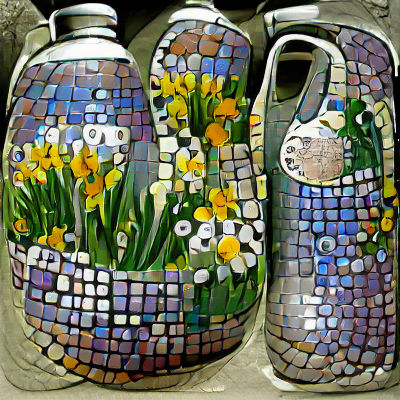 Mosaic Jugs with Spring Flowers Art