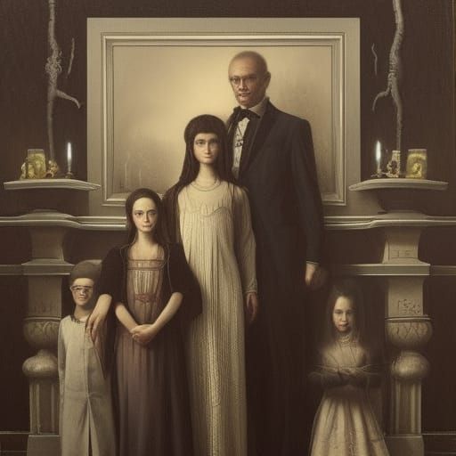 Nightmarish Family Portrait in Gothic Horror Style