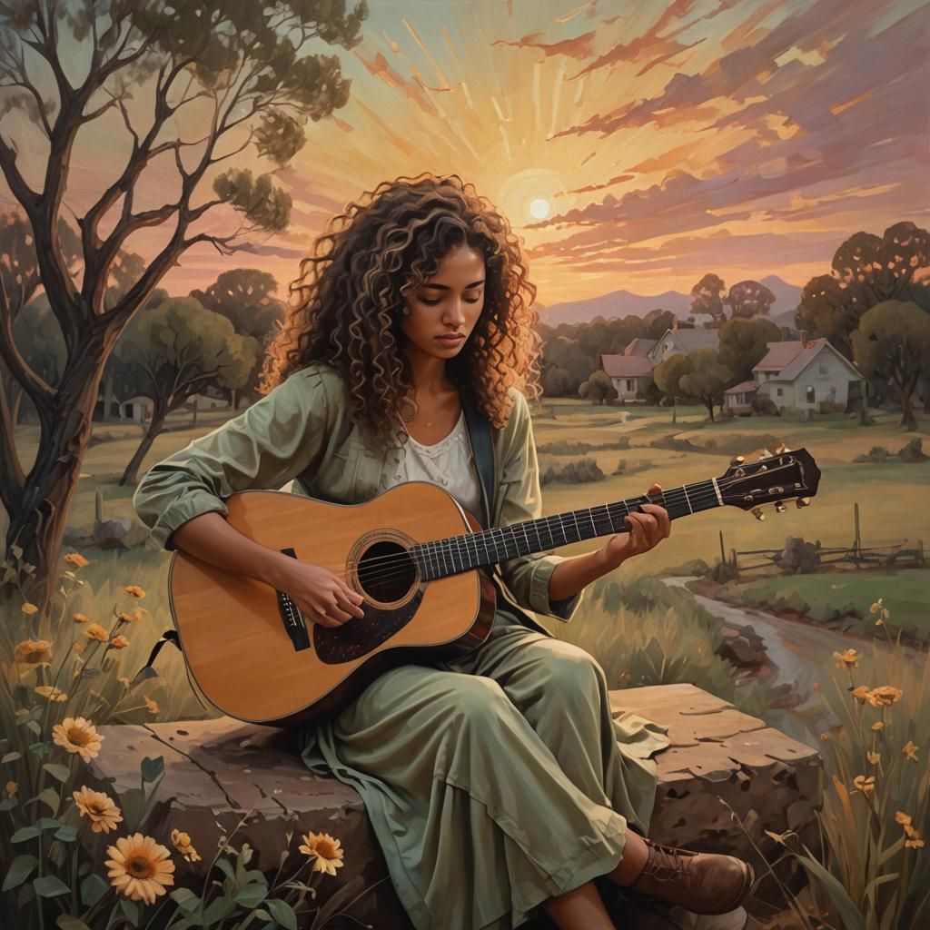 Surrealistic Guitar Serenade in Soft Focus