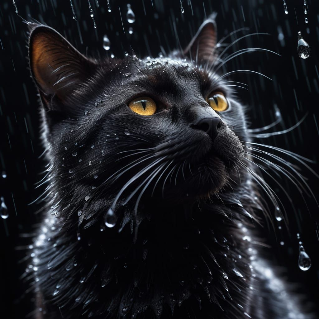 Black Cat Shakes off Rain in Tran Nguyen Style