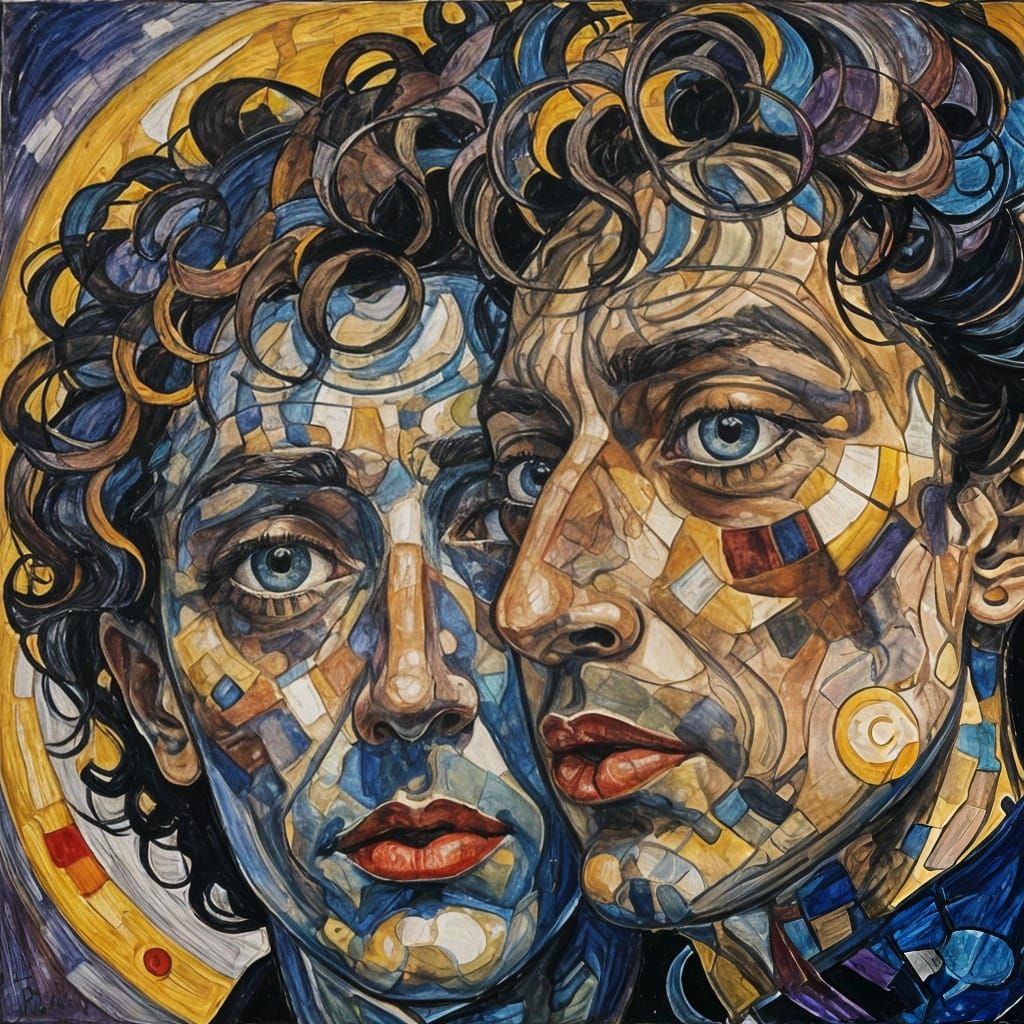 Sun and Moon in Egon Schiele Style