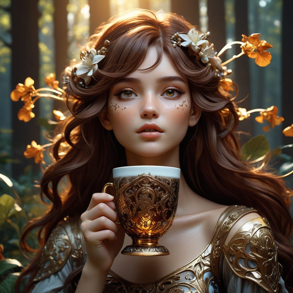 Coffee Nymph in Dreamlike Elegance