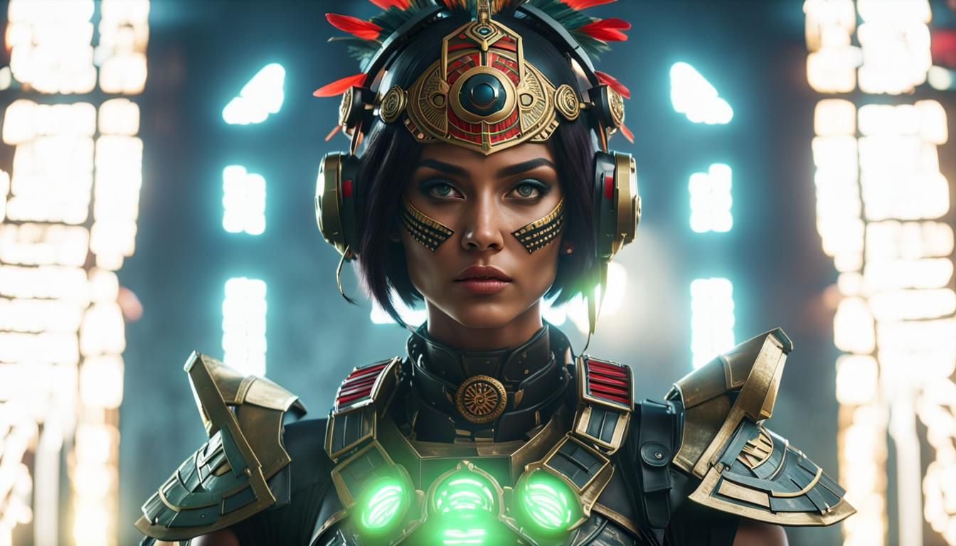 Aztec Woman in Cyberpunk Power Armor