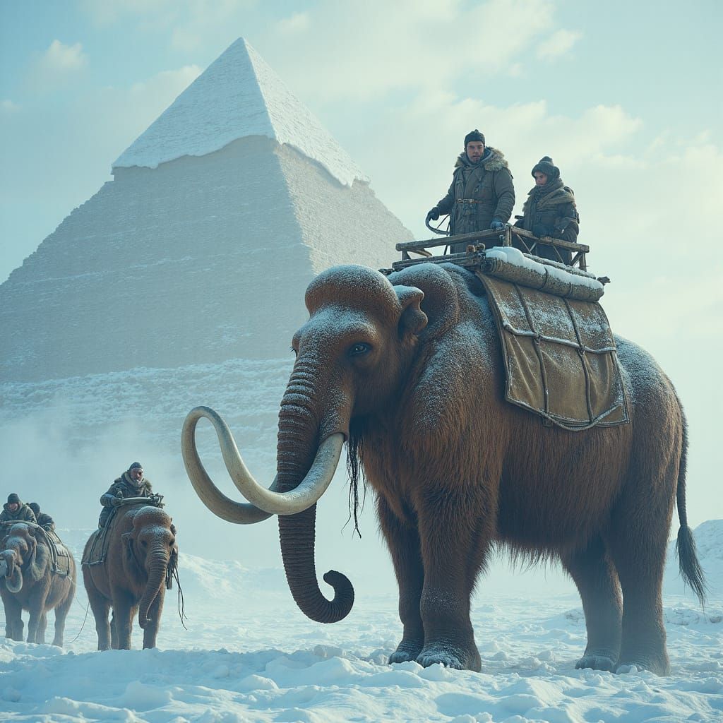 Winter Pyramids: Mammoths in a Snowy Egypt