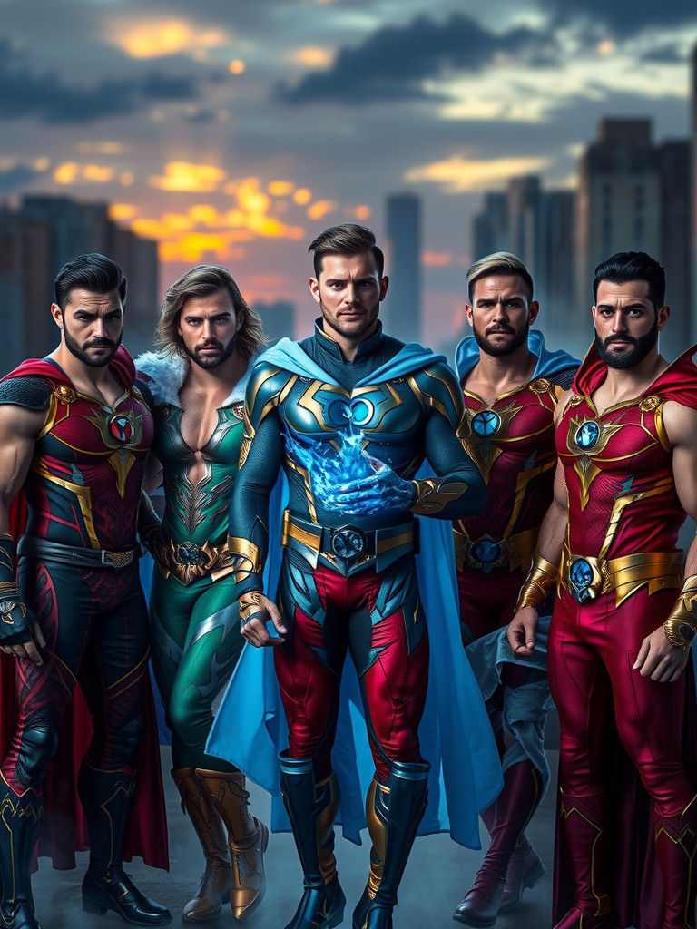 Gay Superhero Team in Erotic Heroic Style