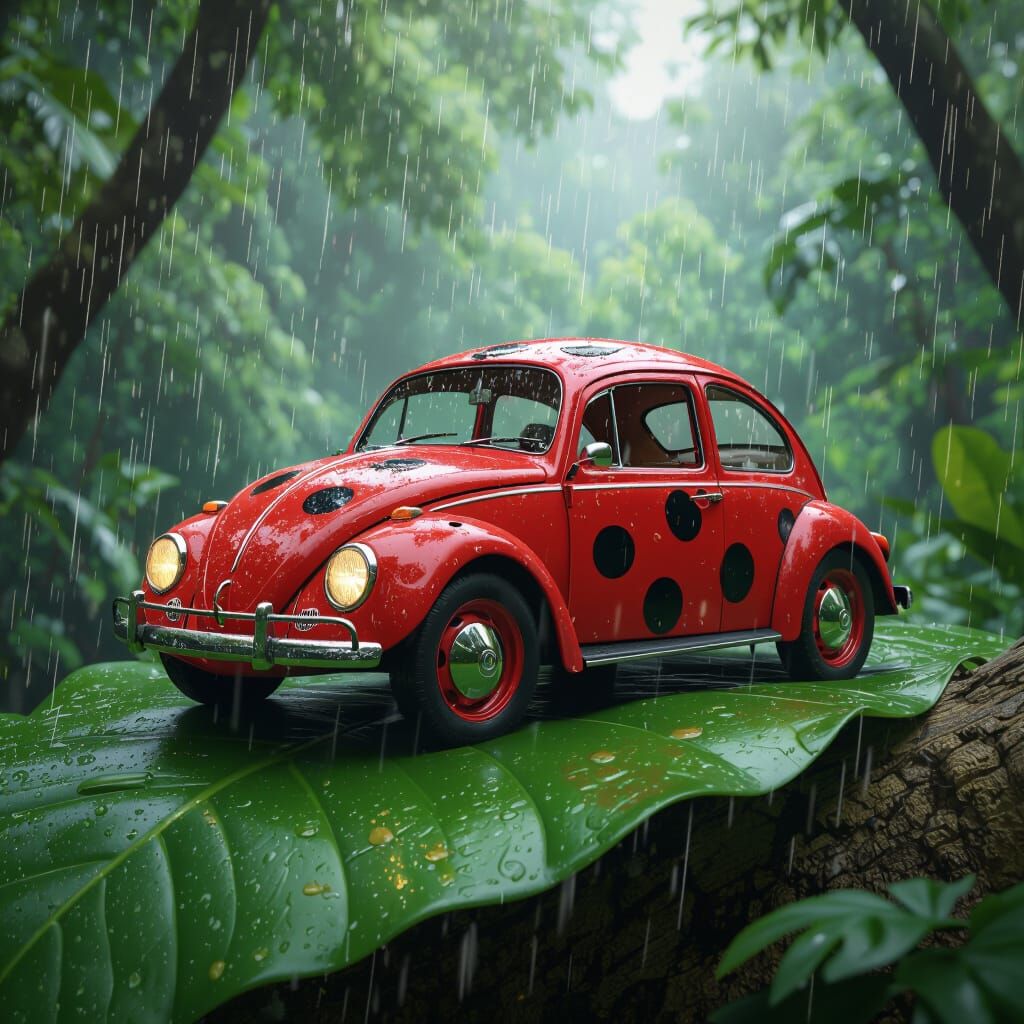 Volkswagen Beetle as Ladybug in Jungle