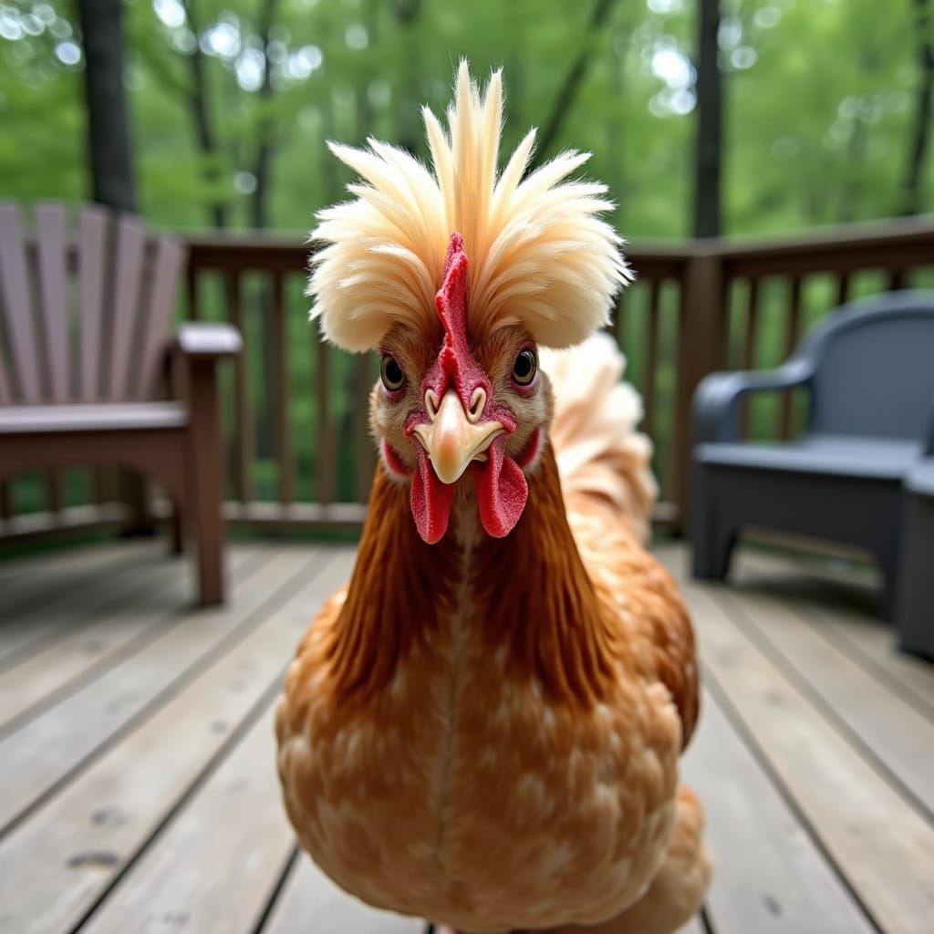 Close-up Photo of a Crested Brown and White Chicken