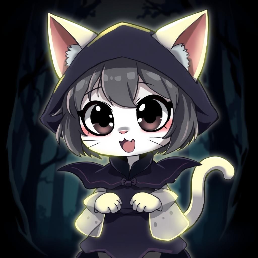 Spooky Anime Catgirl in Haunted Forest