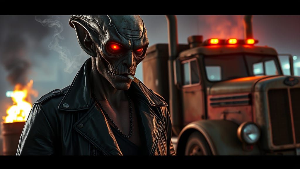 Alien in Cyberpunk Naples Port: Cinematic YouTube Thumbnail