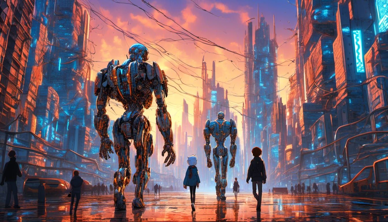 Bionic People in Futuristic City Concept Art