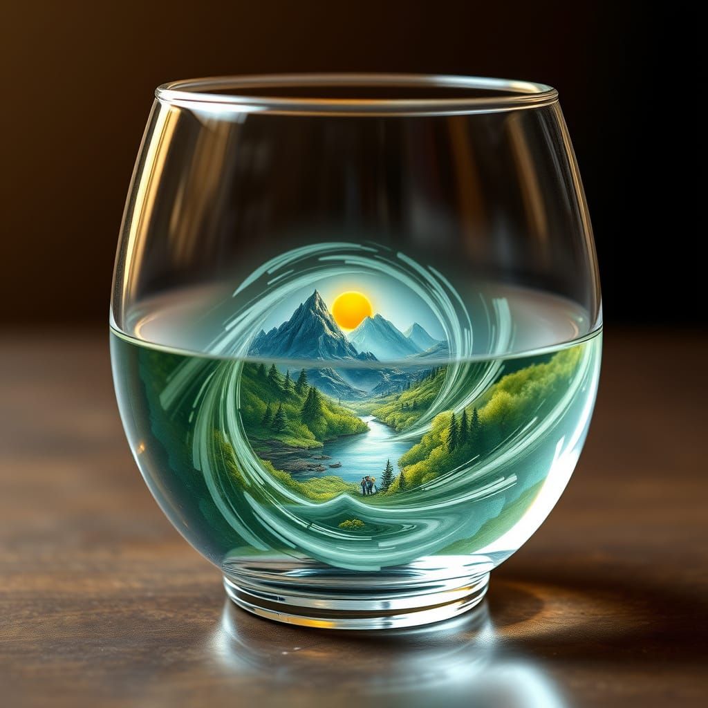 Whimsical Miniature World Reflected in Antique Tea Glass