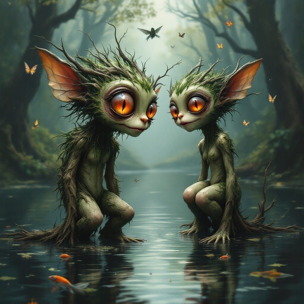 Enchanted Fey Giggling at Reflection