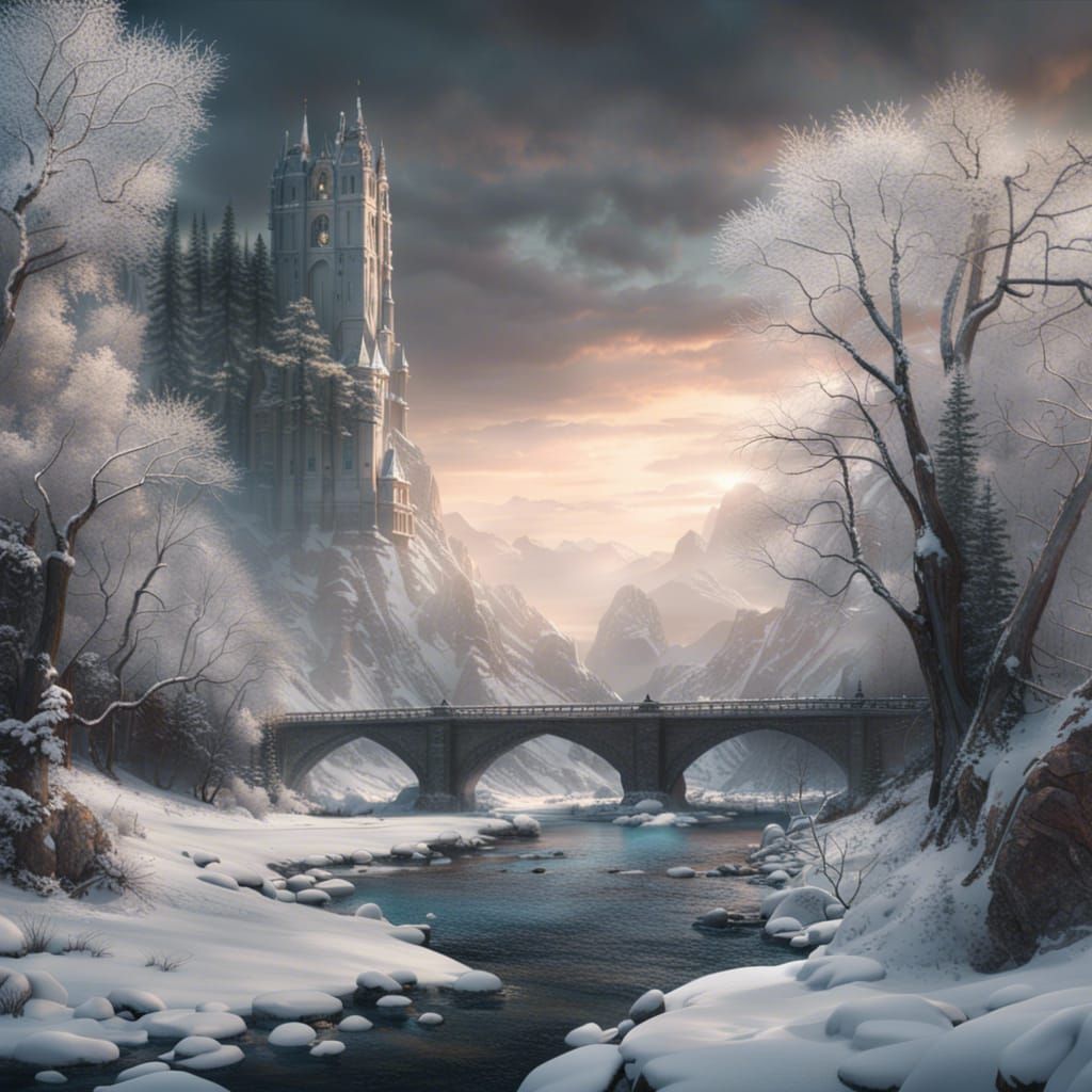 Epic Winter Riverscape Digital Matte Painting
