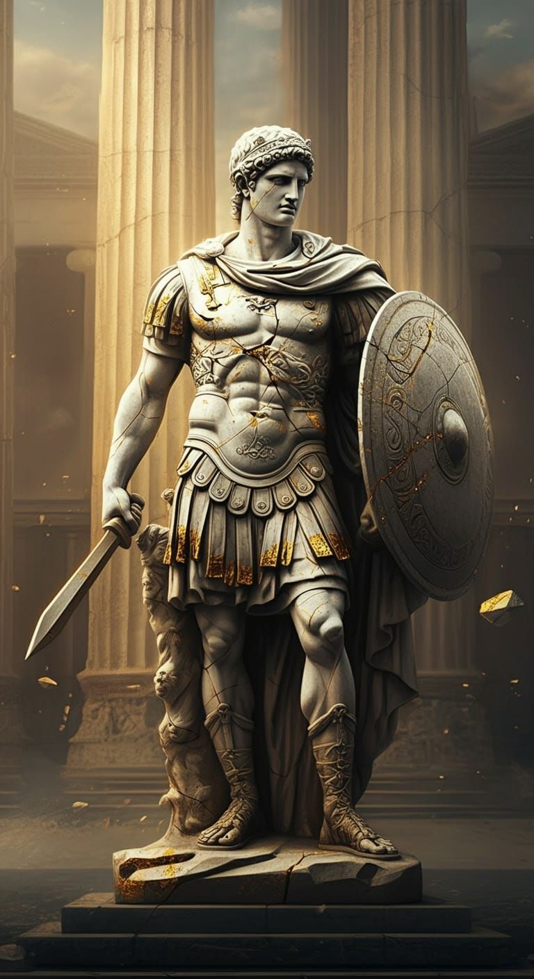 Ancient Roman Warrior in Grand Temple Setting