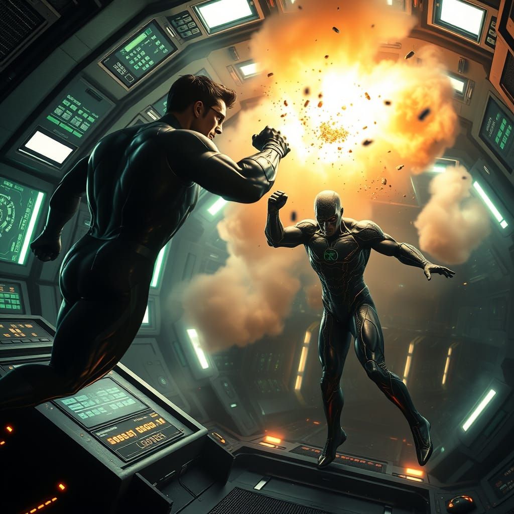 Green Lantern Battles Clayface in Futuristic Space Station