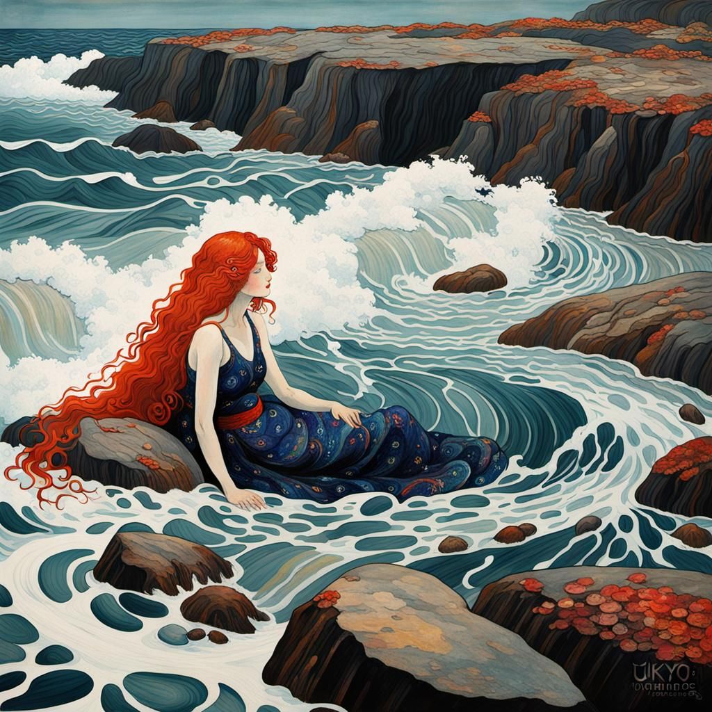 Woman and Waves in Gustav Klimt Impressionism