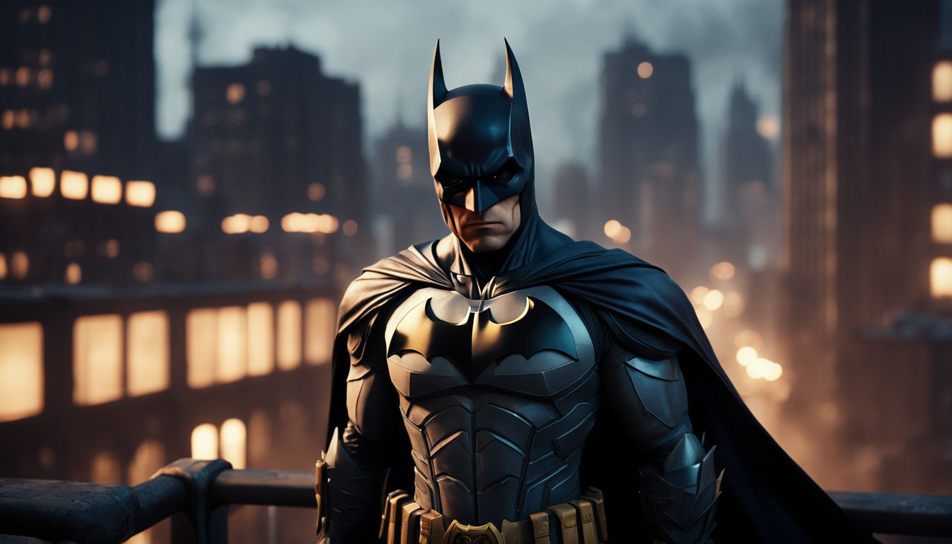 Batman Silhouetted Against Gotham City's Gothic Skyline