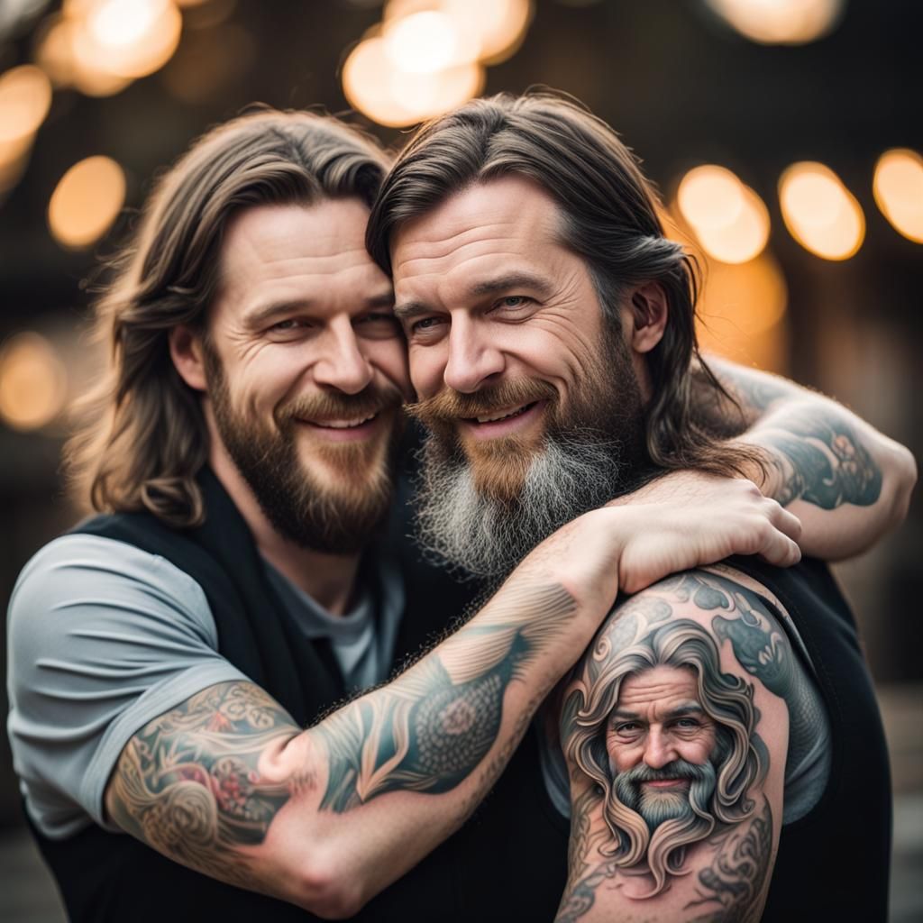 Tattoo Design: Two Happy Men Hugging