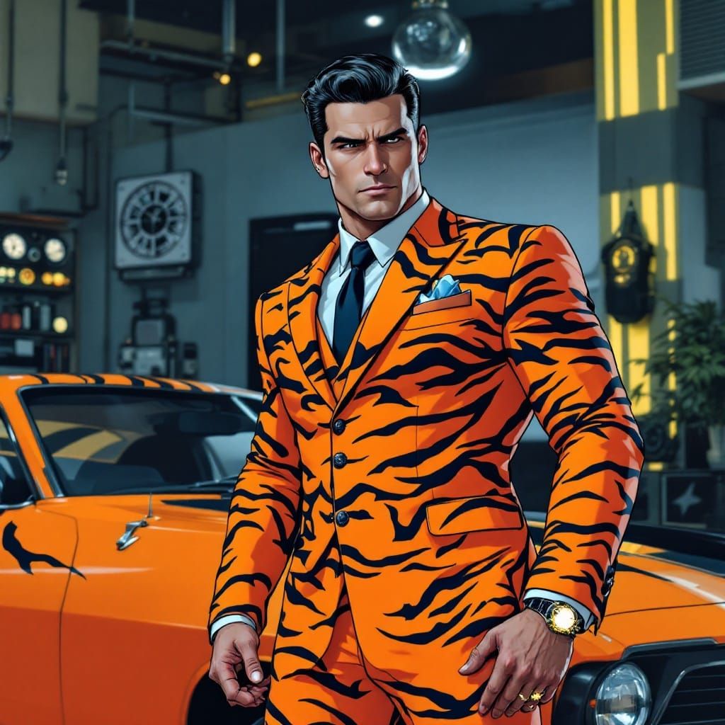 Tiger Striped Man in Comic Book Art Style