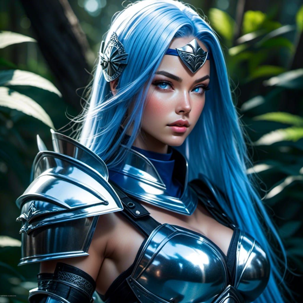 Female Knight in Neon Armor Portrait