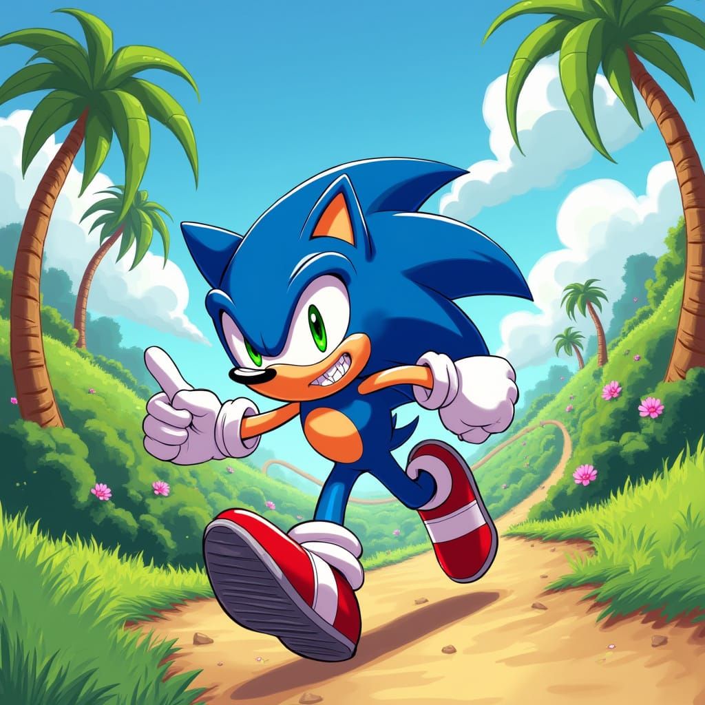 Blue Hedgehog Zooms Through Vibrant Green Hill Zone in Dynam...