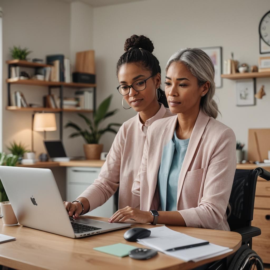 Accessible Home Office with Laptop in Soft Lighting