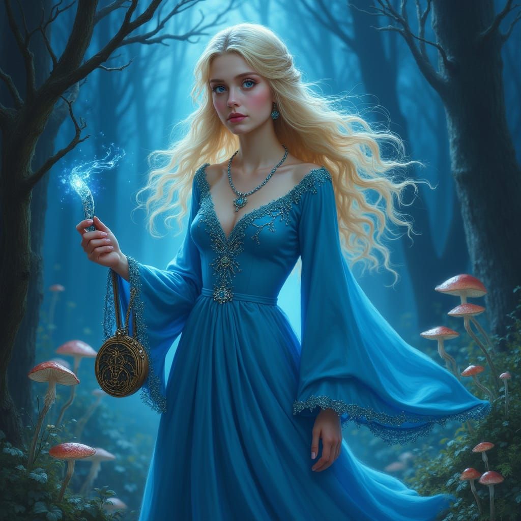 Enchanting Sorceress in Ethereal Blue Robe
