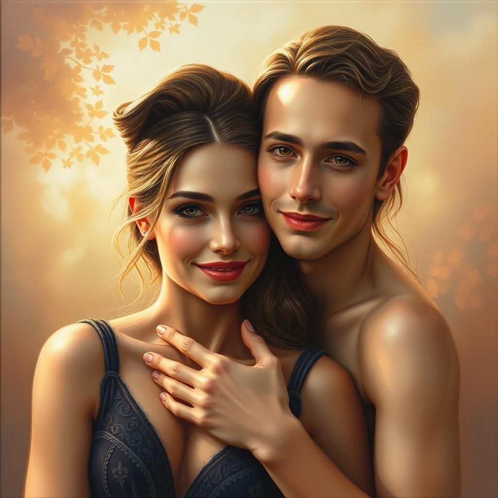 Romantic Portrait of a Couple in Oil Painting Style