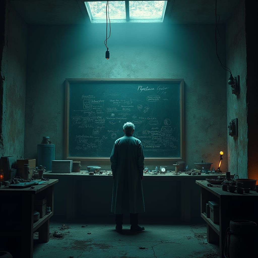 Mystical Physicist in Dim Laboratory, as Matte Painting
