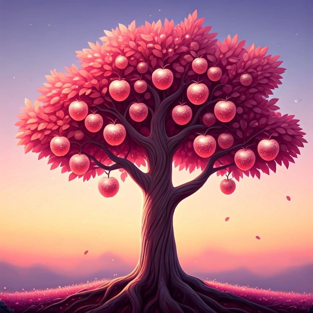 Enchanted Pink Magic Tree Blooms with Glowing Apples