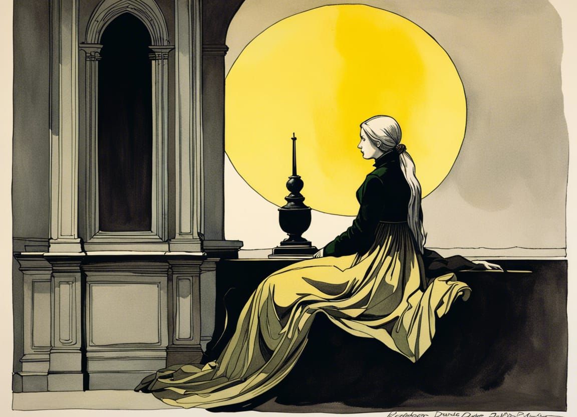 Melancholy in Gothic Art Style with Vaporwave Colors