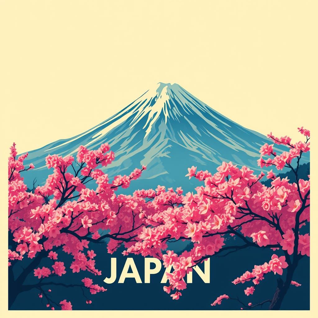 Vintage Travel Poster of Majestic Mt. Fuji, Japan