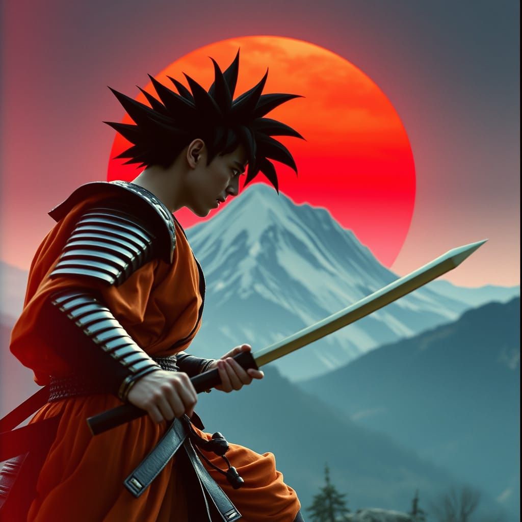 Epic Samurai Warrior Battles in Fiery Japanese Sunset