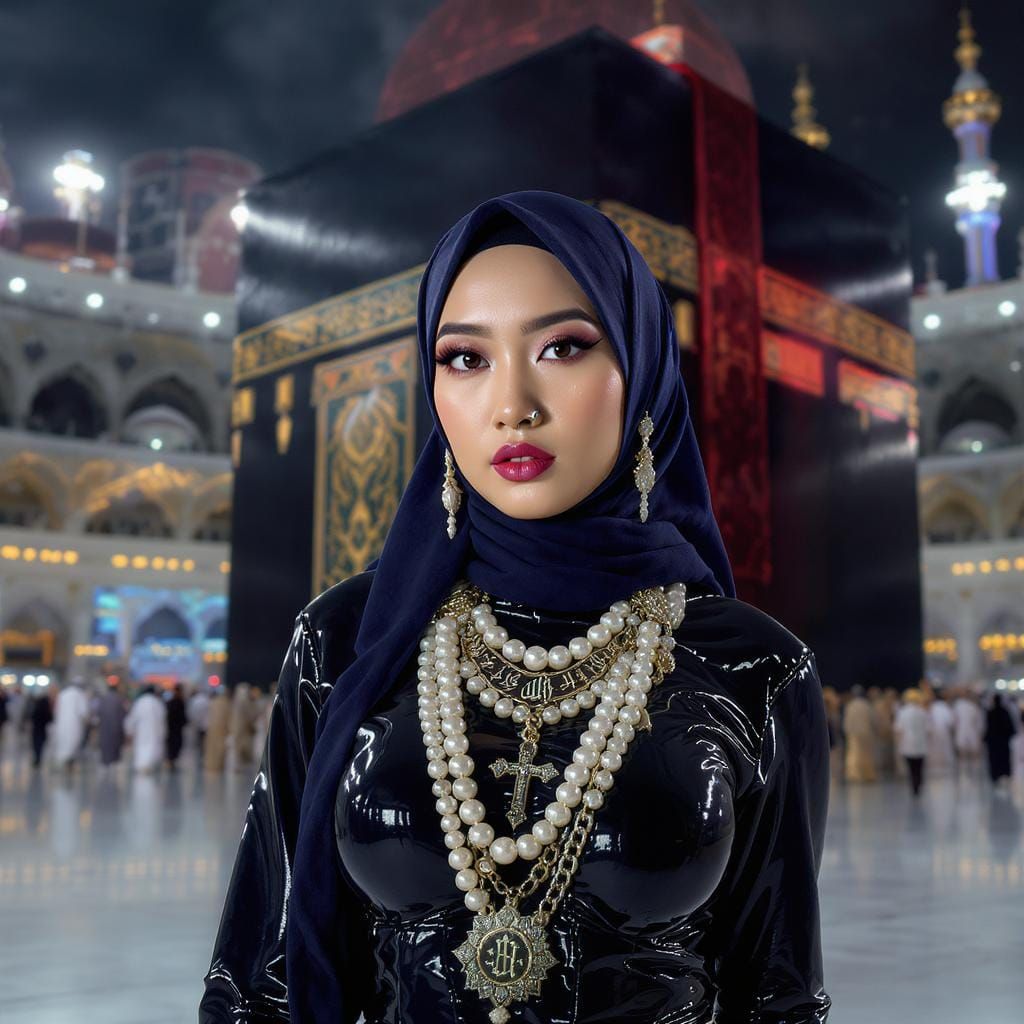 Woman in Hijab at Ka'bah: Futuristic Realism Art