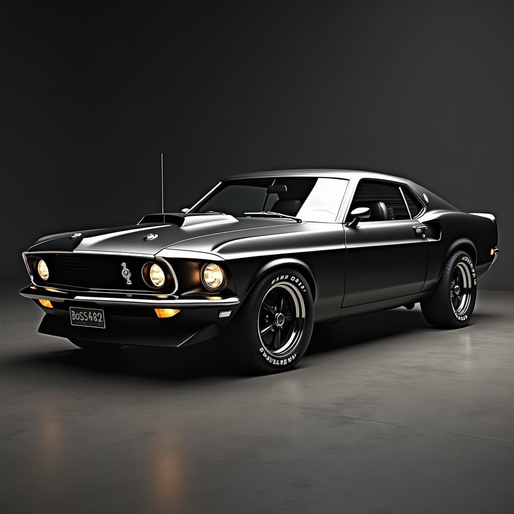 Matte Black 1969 Ford Mustang Boss 429 Muscle Car Icon