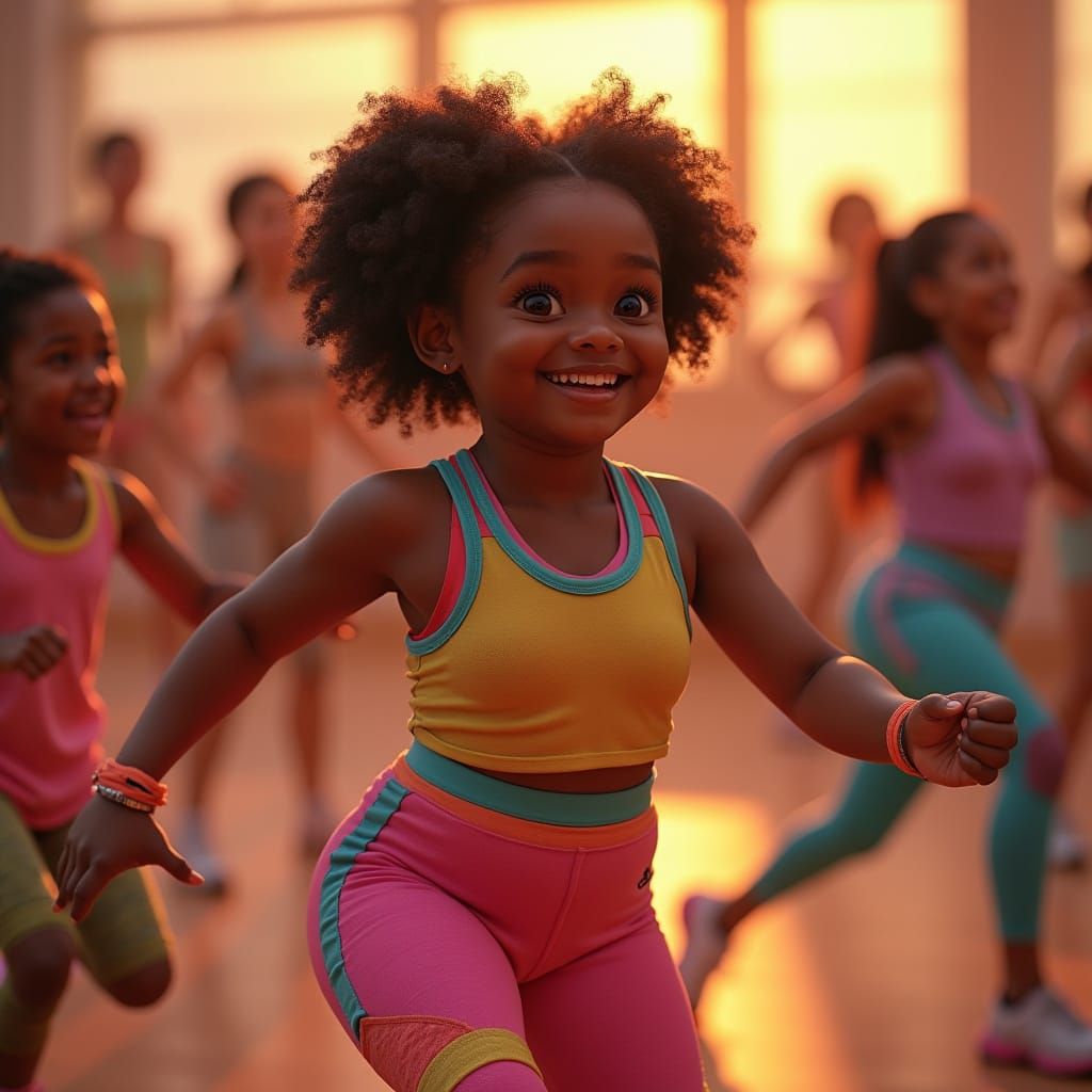 Vibrant Black Teen Girl Shines in 80's Inspired Zumba Class