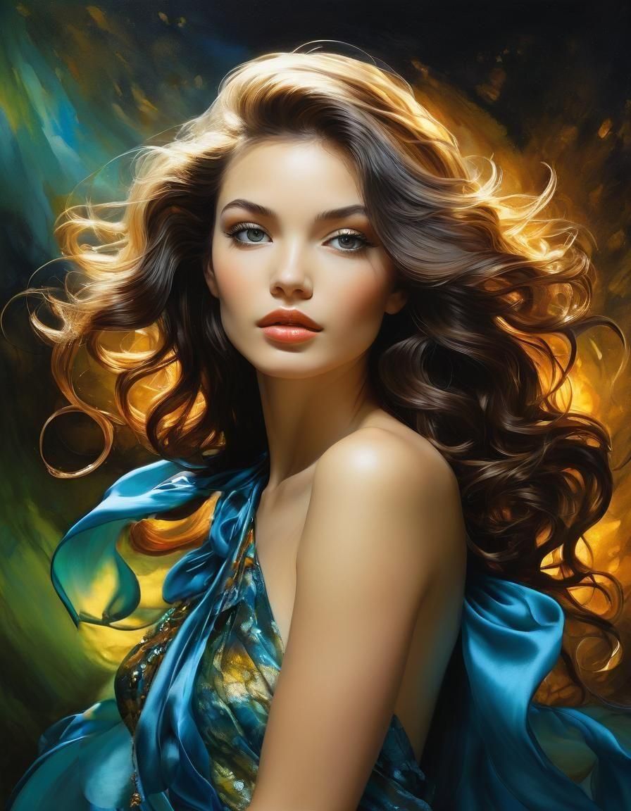 Elegant Model in Alcohol Ink Portrait