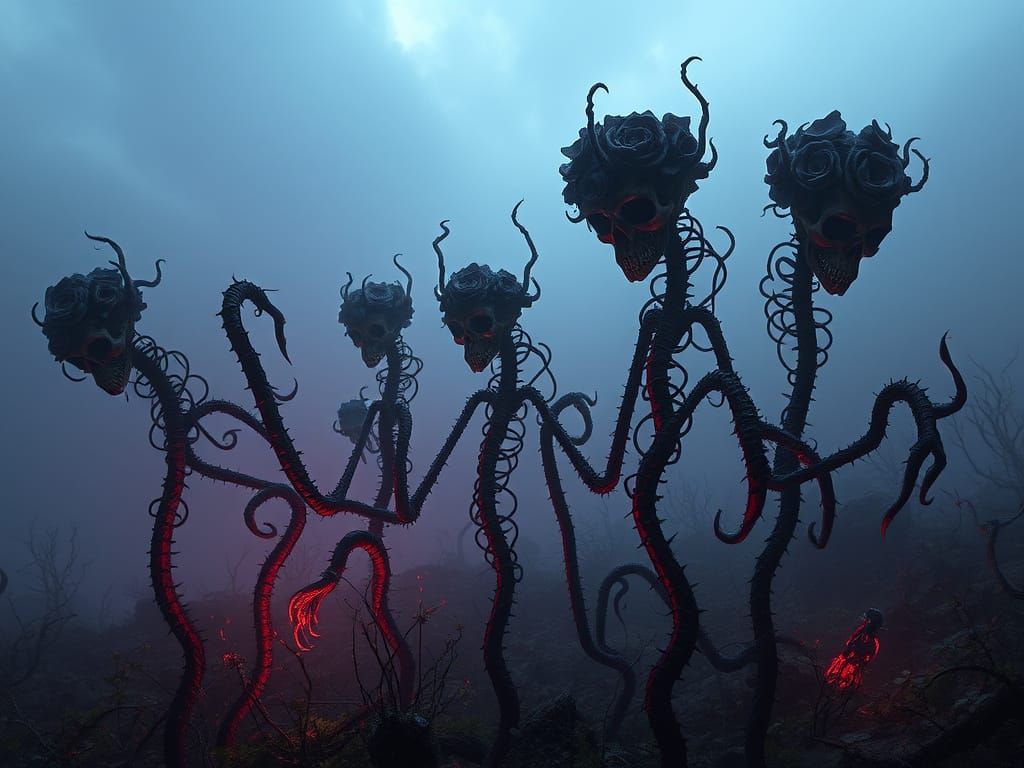 Ethereal Flower People in Dark, Haunting Twilight Realm