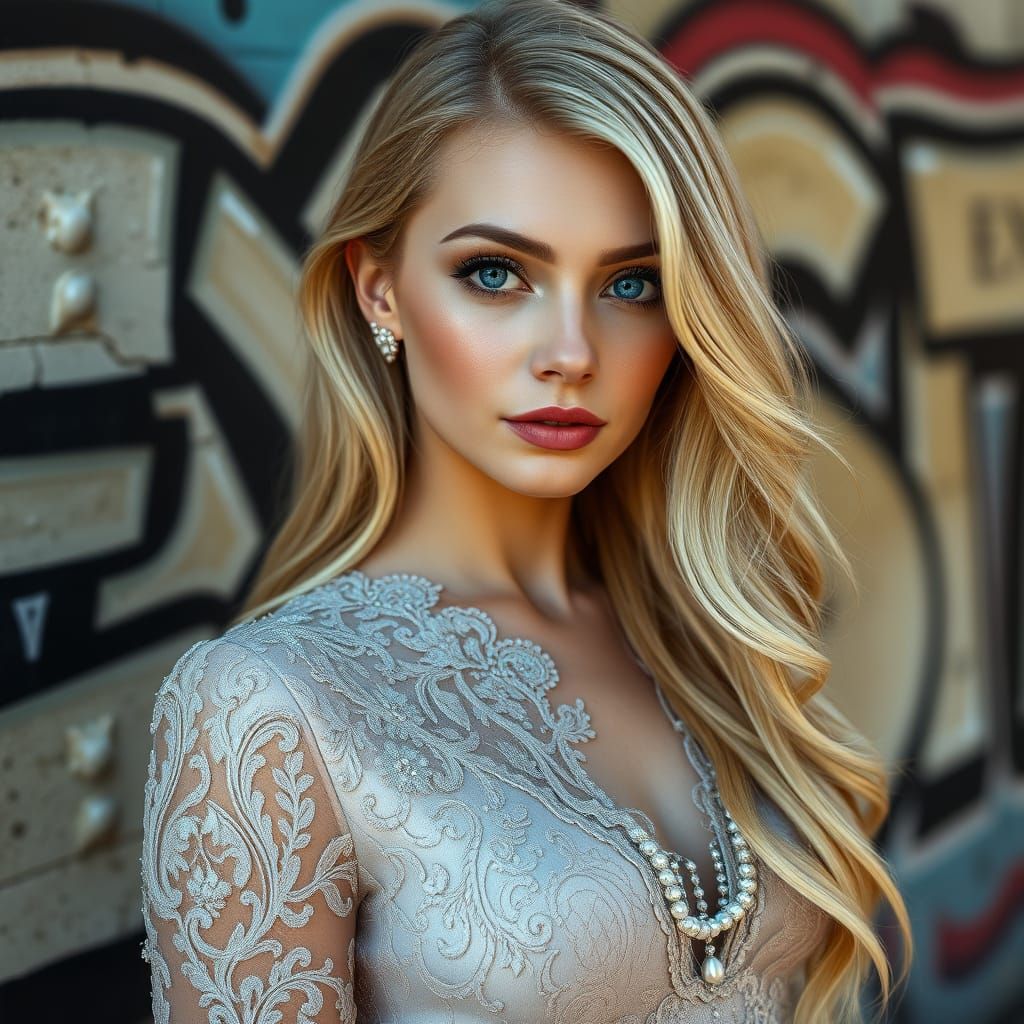 Ukrainian Woman in Haute Couture Gown: Digital Portrait