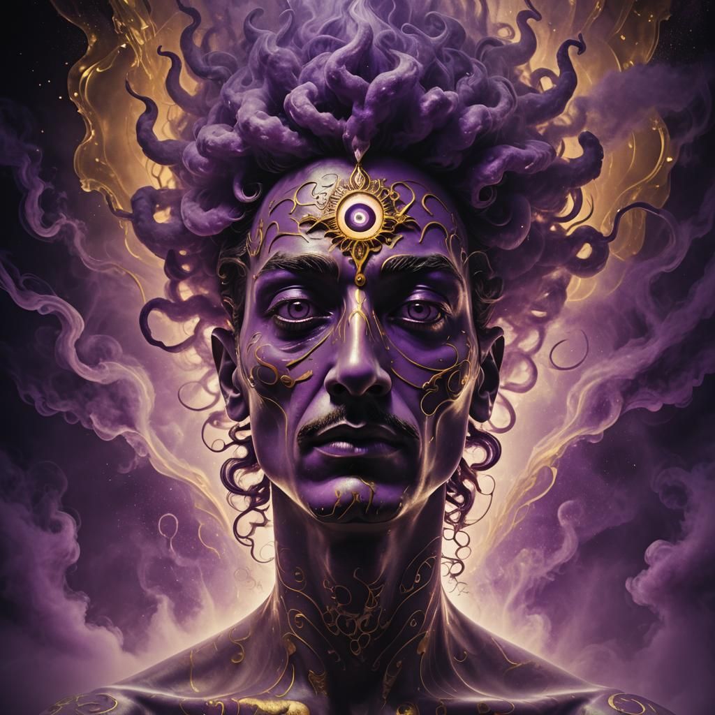 Surreal Human Head with Glowing Third Eye