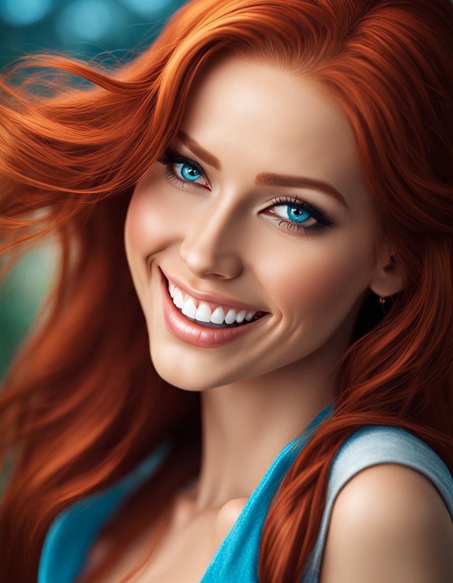 Beautiful Woman with Red Hair, Realistic Rendering