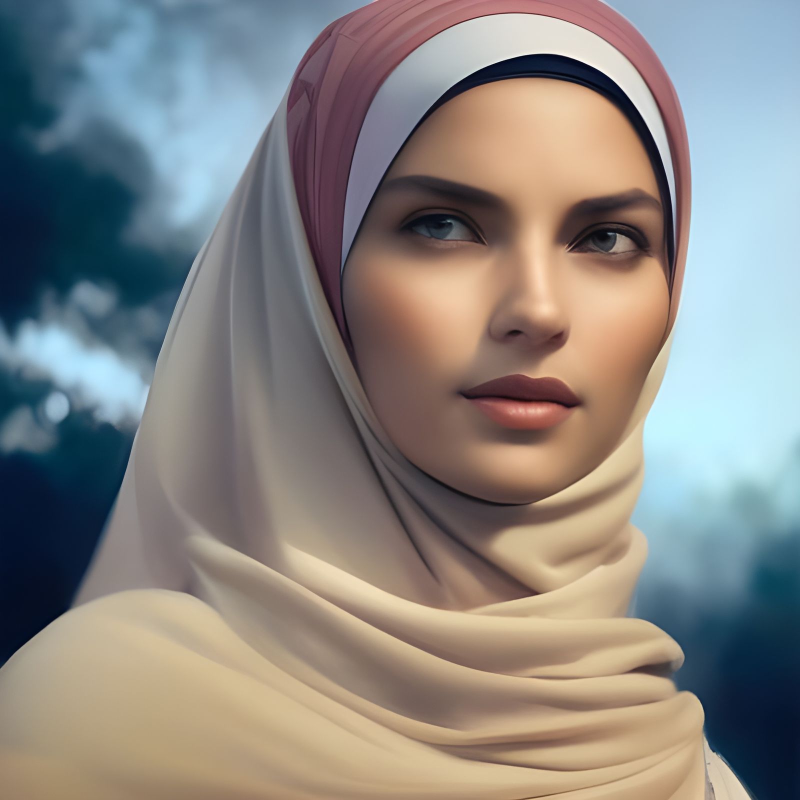 Beautiful Woman in Hijab, Detailed Digital Art