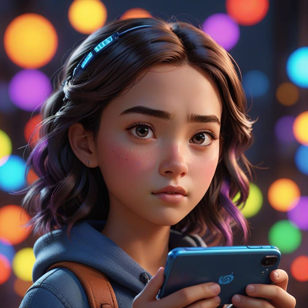 Pixar-Inspired Girl Plays Mobile Game in Dynamic 3D Portrait