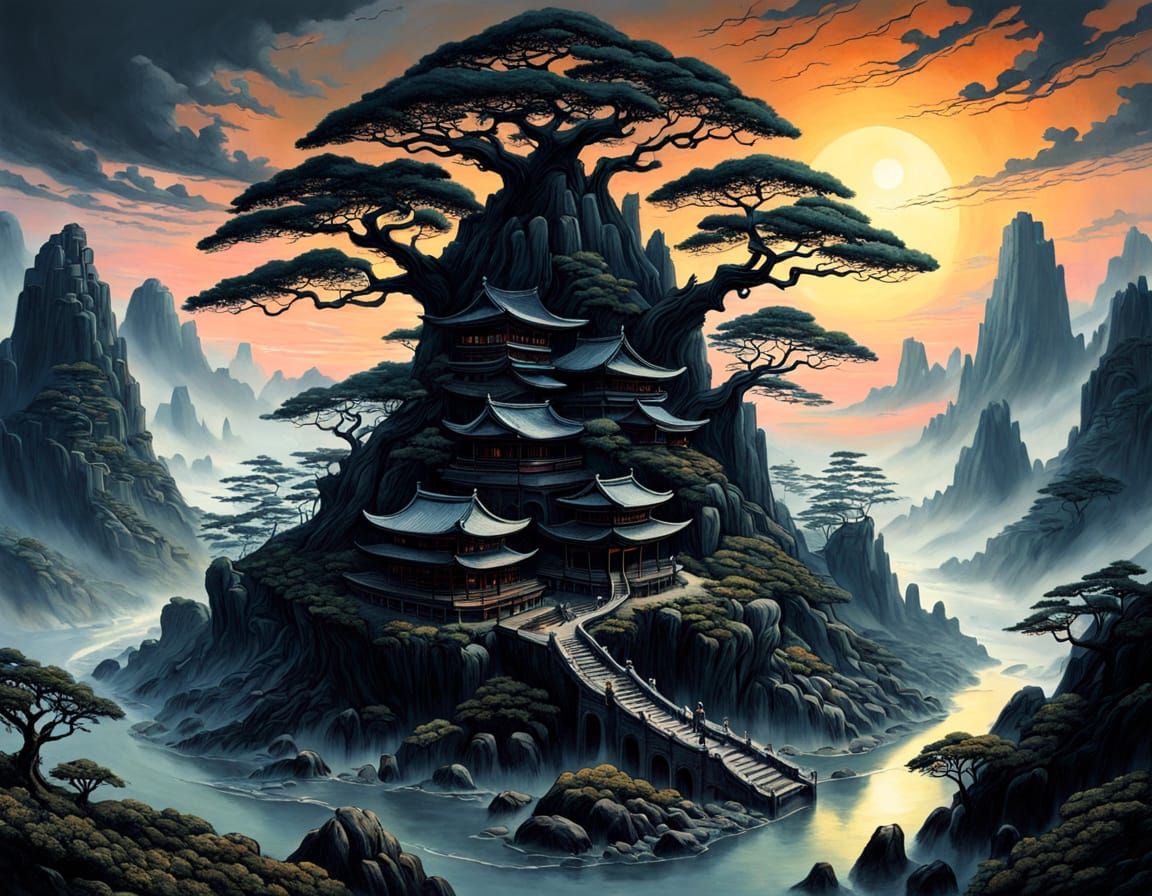 Surreal Japanese Landscape in a Dreamlike Atmosphere